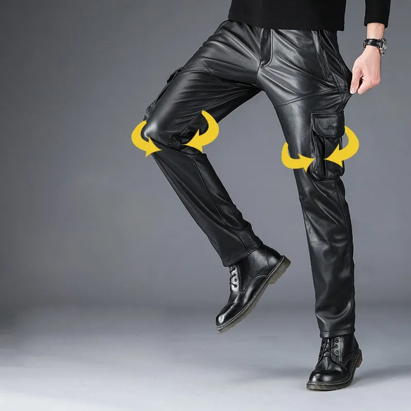 Faux Leather Men Slim Fit Cargo Pants