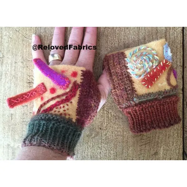 Fingerless Gloves ,Fingers Free, Arm Warmers, Driving Gloves Felt, Embroidered, Knit and Crochet hand shorty gloves n embroidered accents