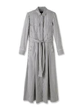 Fluid striped shirt belted maxi dress