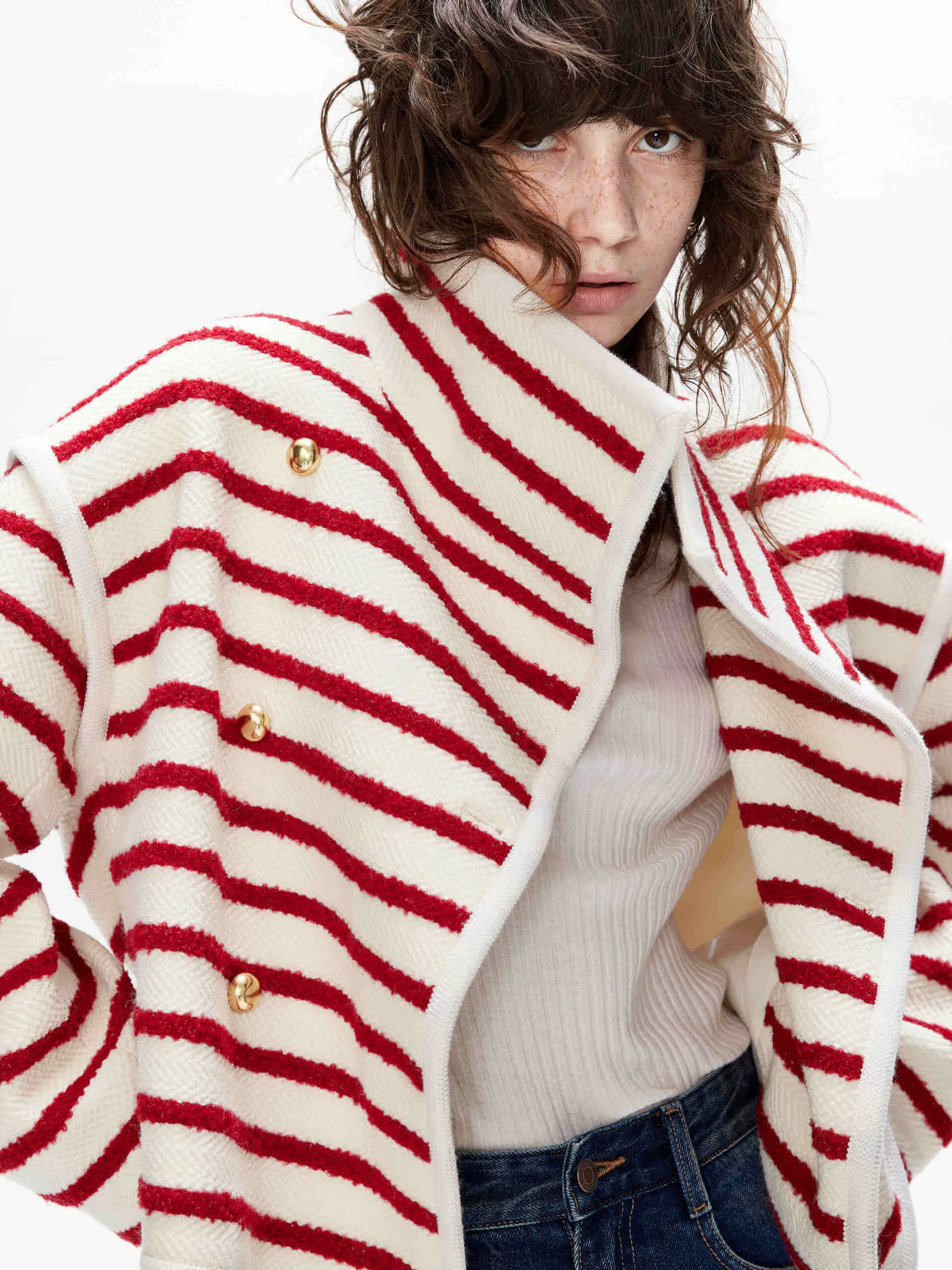 Funnel Neck Stripe Coat