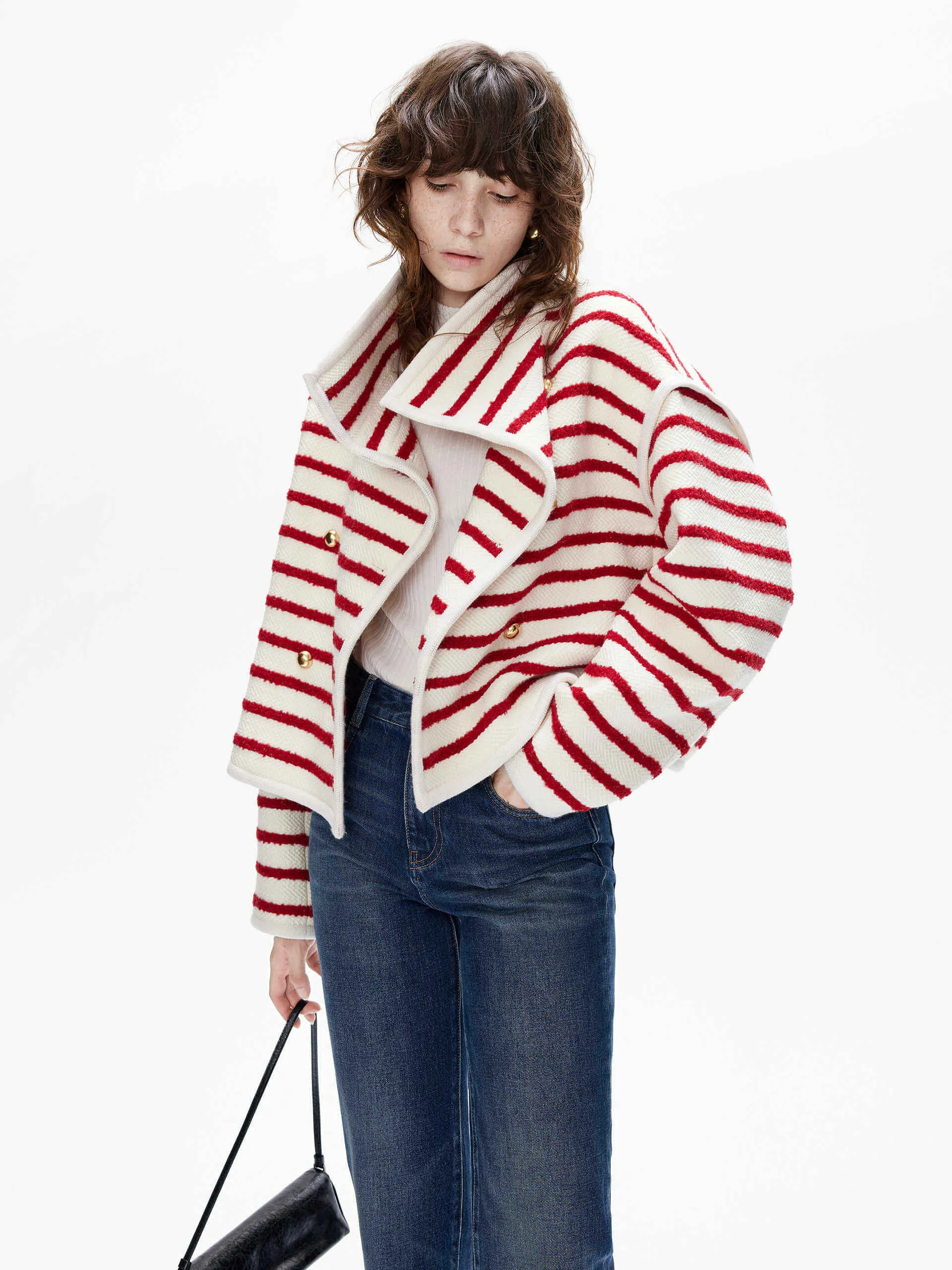 Funnel Neck Stripe Coat