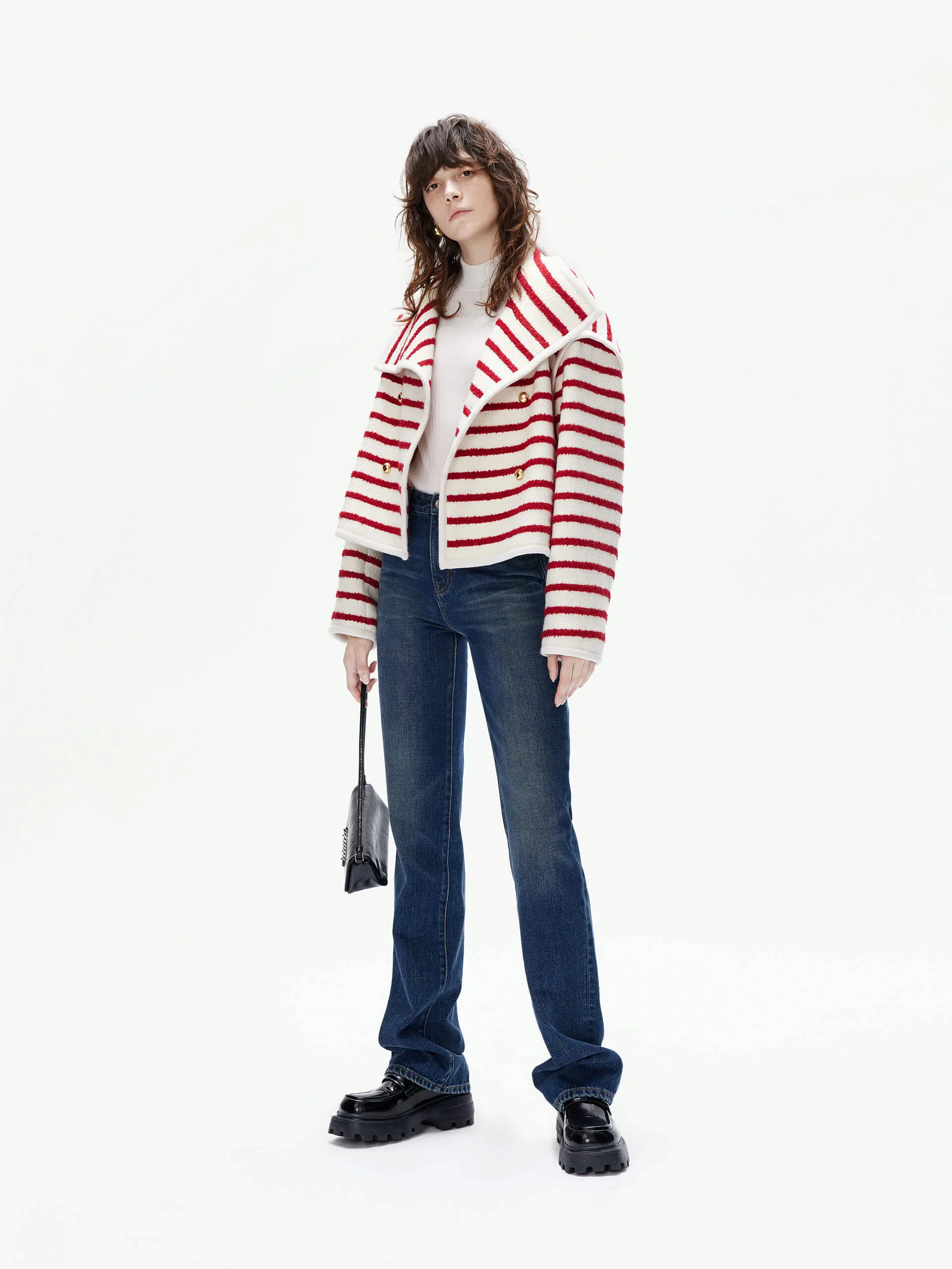 Funnel Neck Stripe Coat