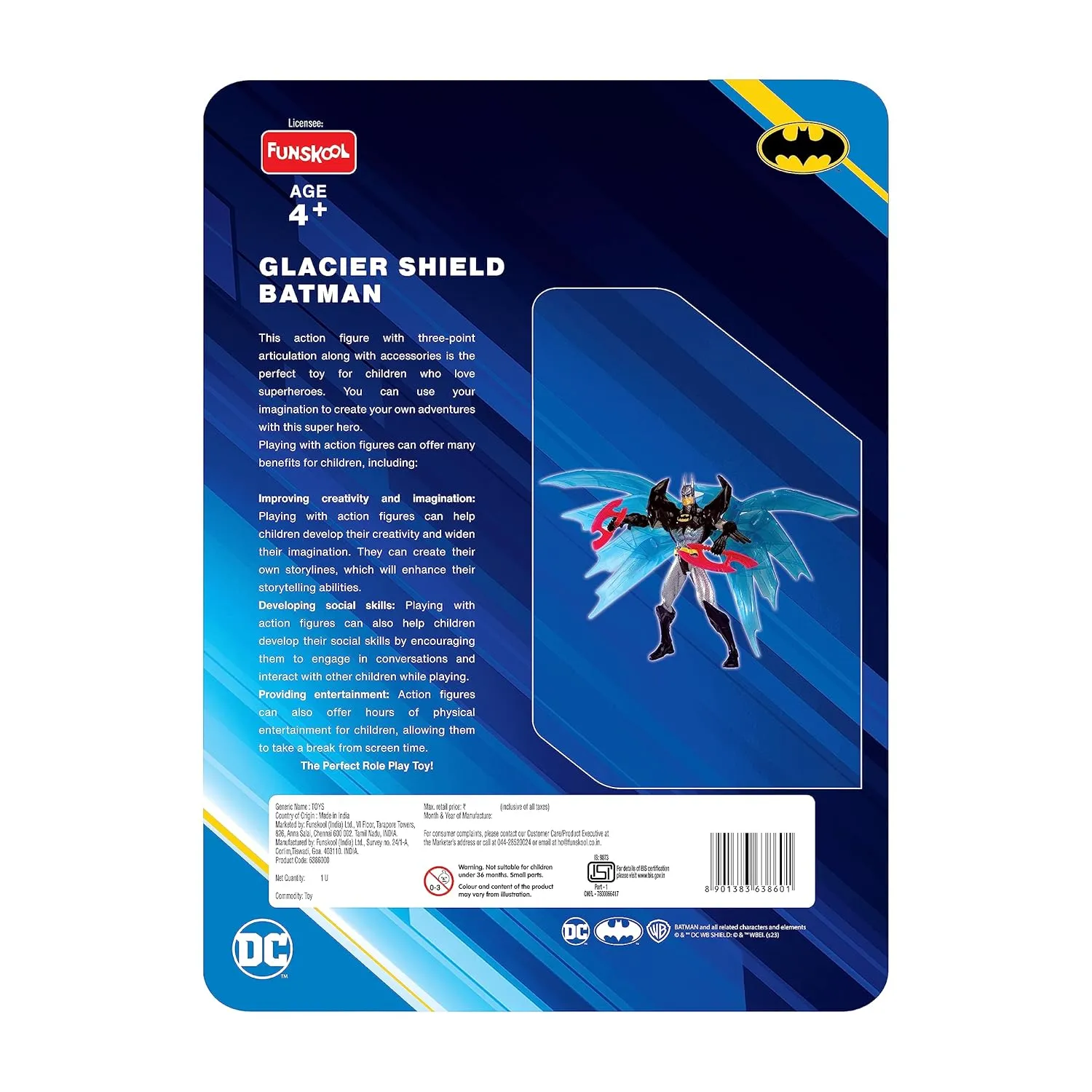 Funskool Glaciar Shield Batman Action Figurine for Ages 4  (Card & Design May Vary)