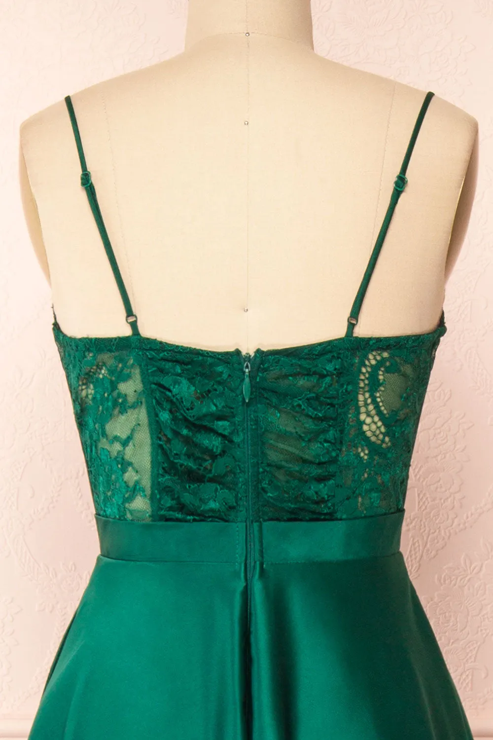 Geraldine | Emerald Lace Bustier Maxi Dress