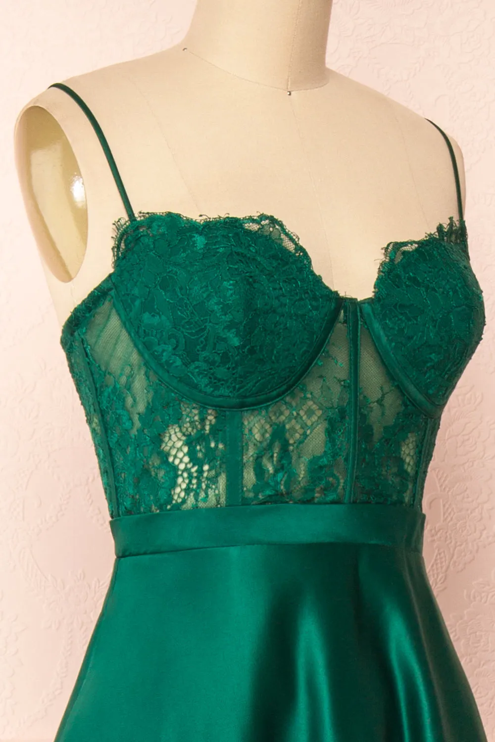 Geraldine | Emerald Lace Bustier Maxi Dress