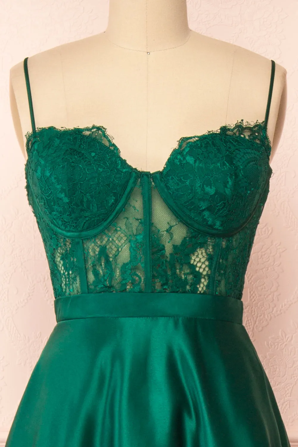 Geraldine | Emerald Lace Bustier Maxi Dress