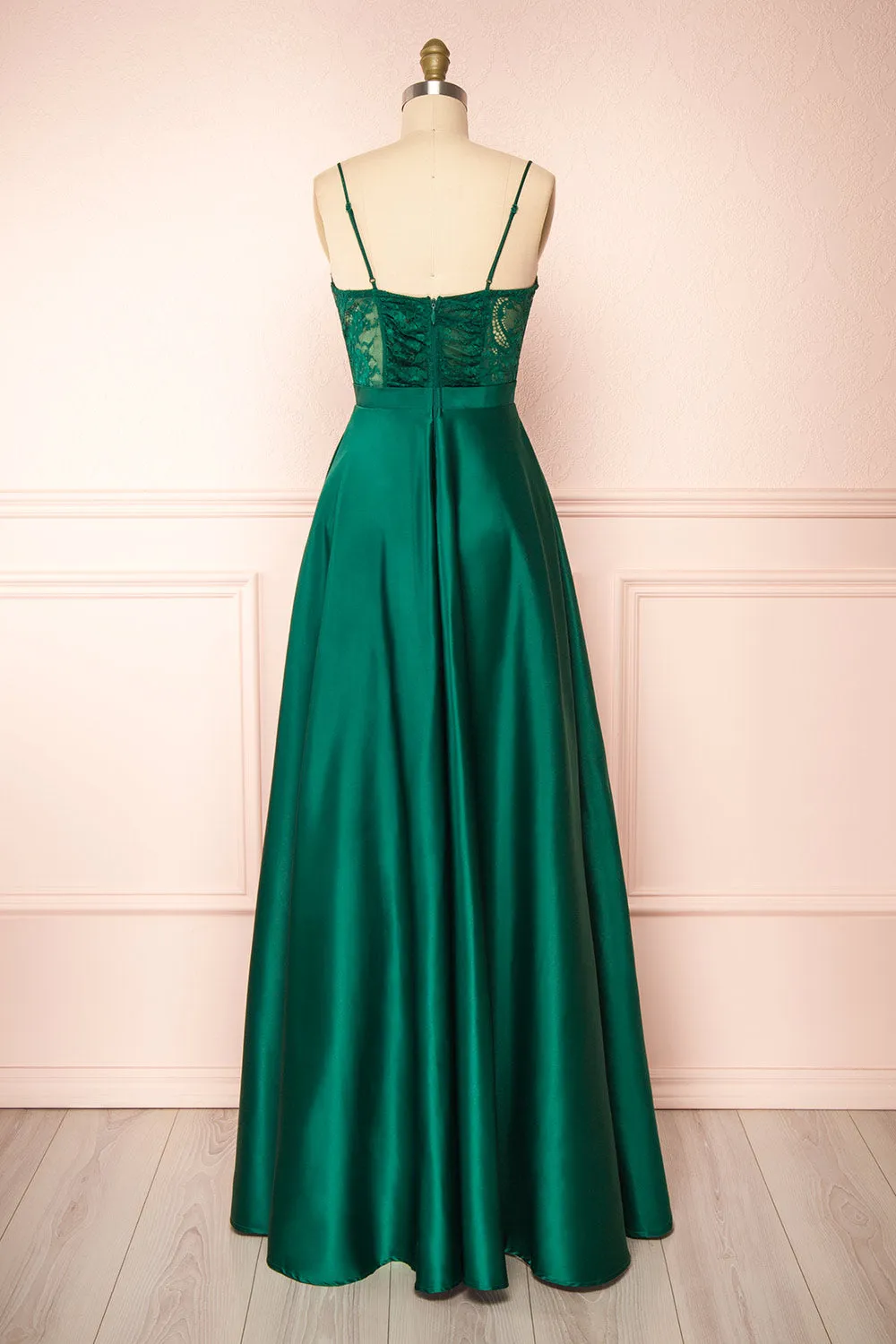 Geraldine | Emerald Lace Bustier Maxi Dress