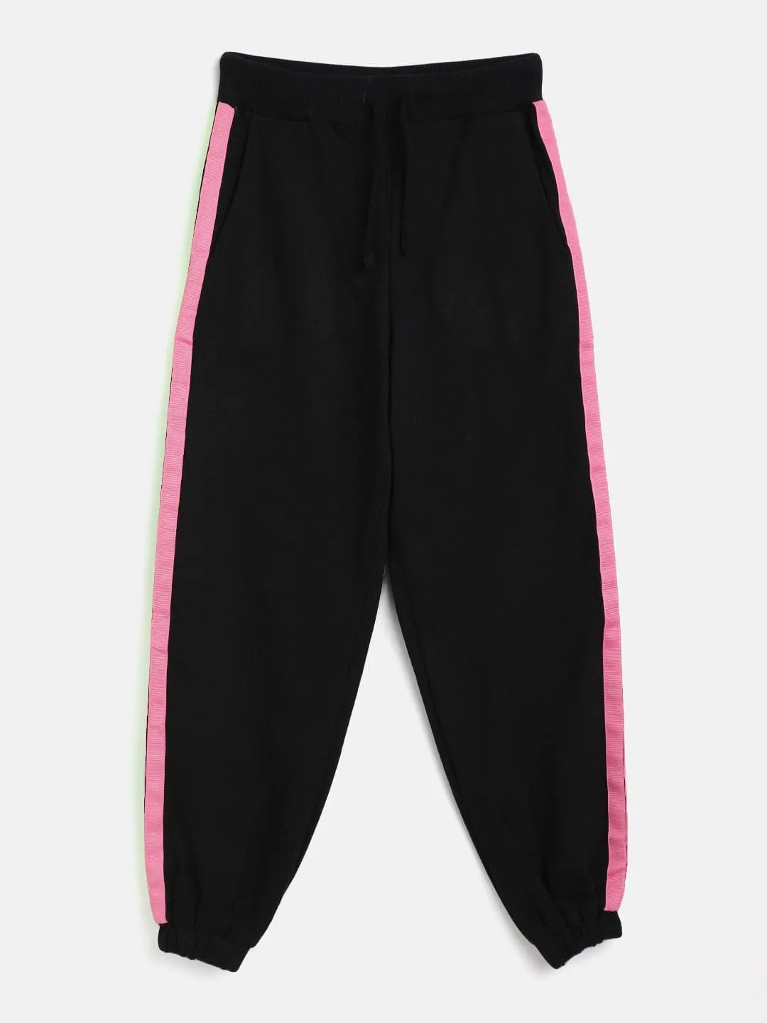 Girls Black Terry Side Tape Joggers - Lyush Kids