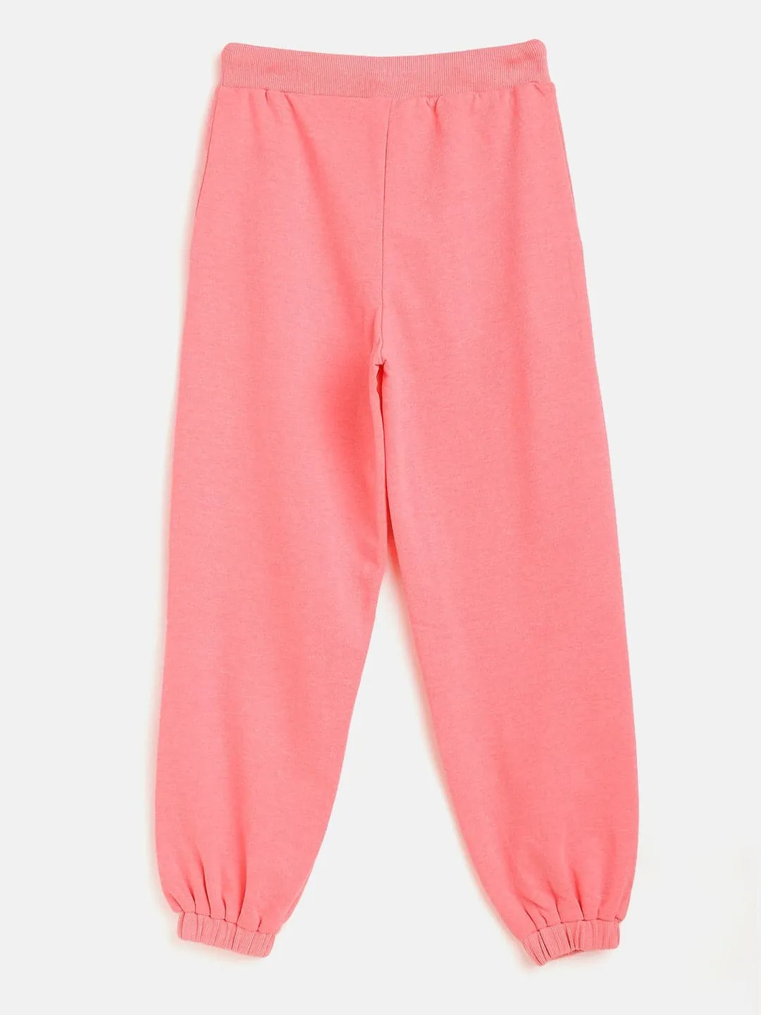 Girls Neon Pink Terry Basic Drawstring Joggers - Lyush Kids