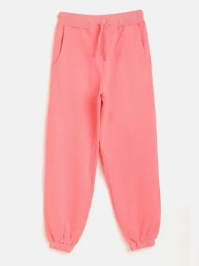 Girls Neon Pink Terry Basic Drawstring Joggers - Lyush Kids