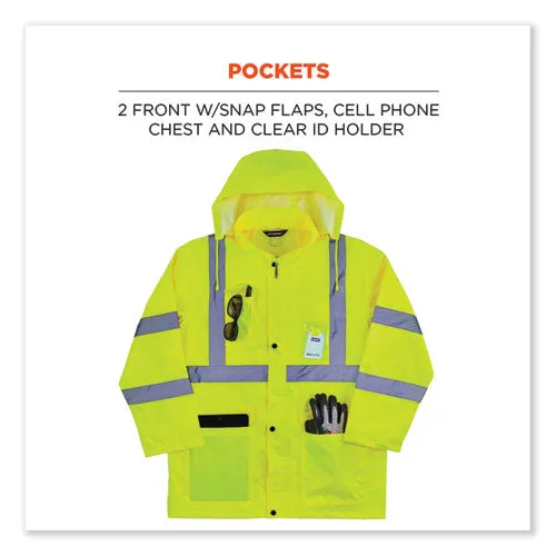 Glowear 8366 Class 3 Lightweight Hi-vis Rain Jacket, Polyester, 2x-large, Lime, Ships In 1-3 Business Days