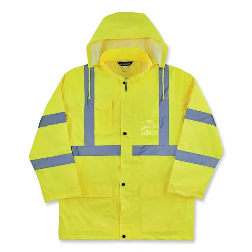 Glowear 8366 Class 3 Lightweight Hi-vis Rain Jacket, Polyester, 2x-large, Lime, Ships In 1-3 Business Days