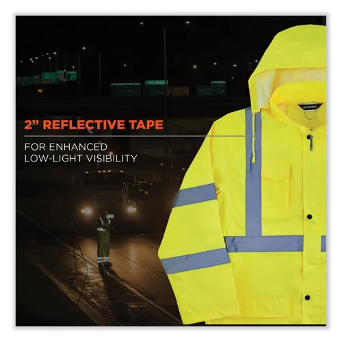 Glowear 8366 Class 3 Lightweight Hi-vis Rain Jacket, Polyester, 2x-large, Lime, Ships In 1-3 Business Days