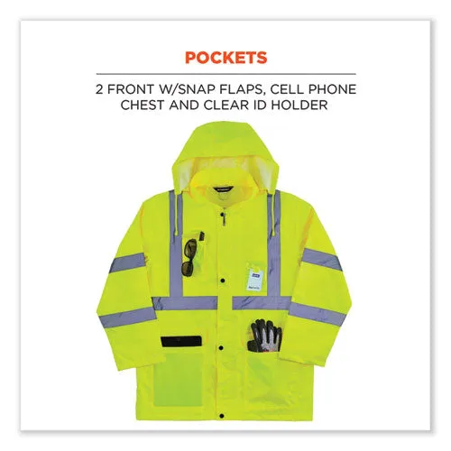 Glowear 8366 Class 3 Lightweight Hi-vis Rain Jacket, Polyester, Large, Lime, Ships In 1-3 Business Days