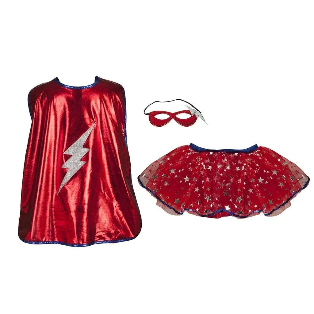 Great Pretenders Superhero Tutu Skirt, Cape & Mask Play Costume Set – Red & Blue