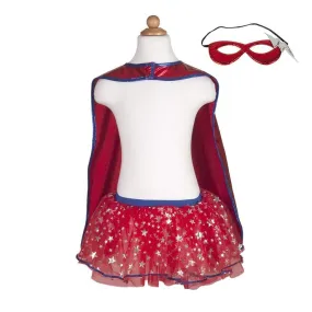 Great Pretenders Superhero Tutu Skirt, Cape & Mask Play Costume Set – Red & Blue