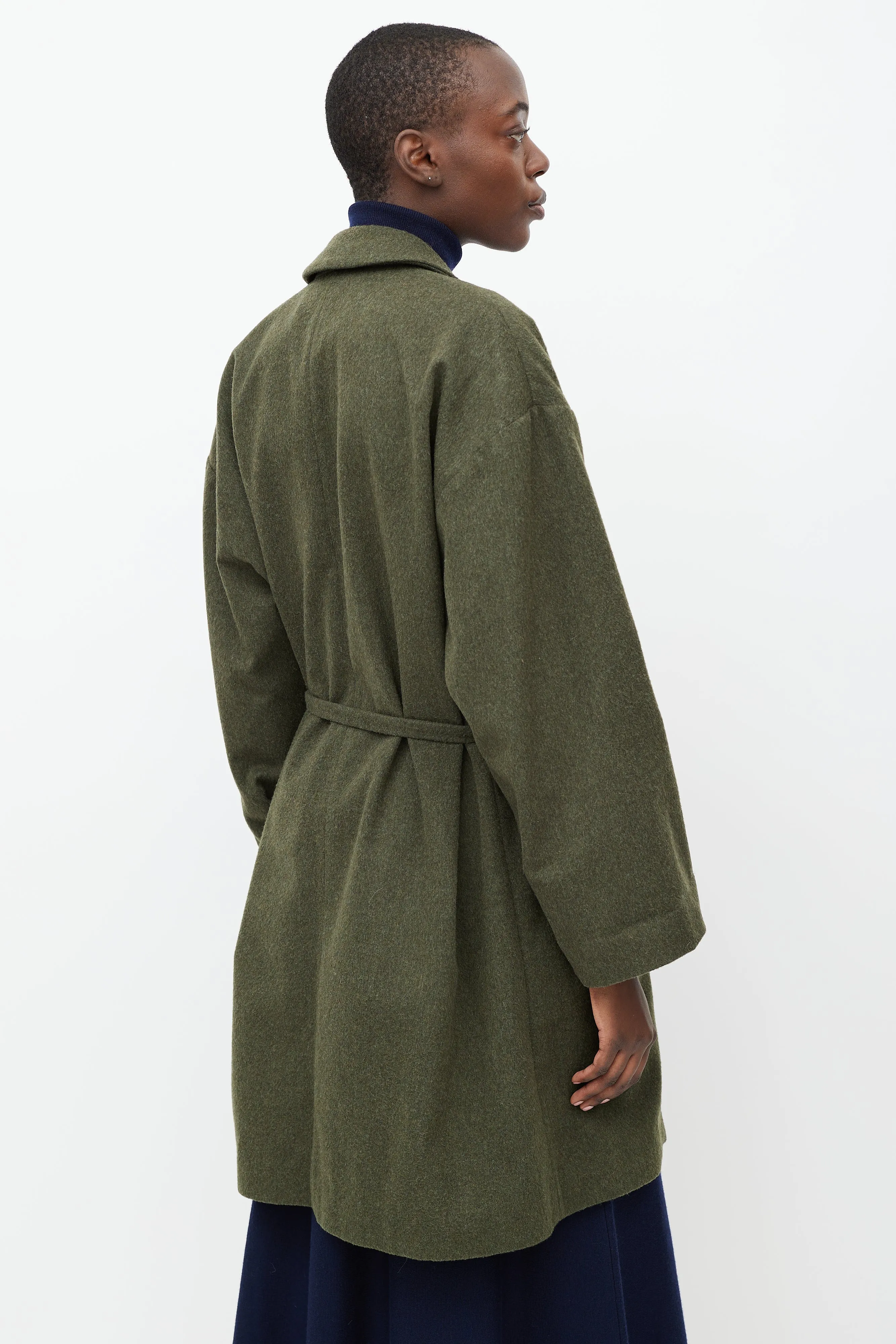 Green Wool Notched Shawl Collar Coat