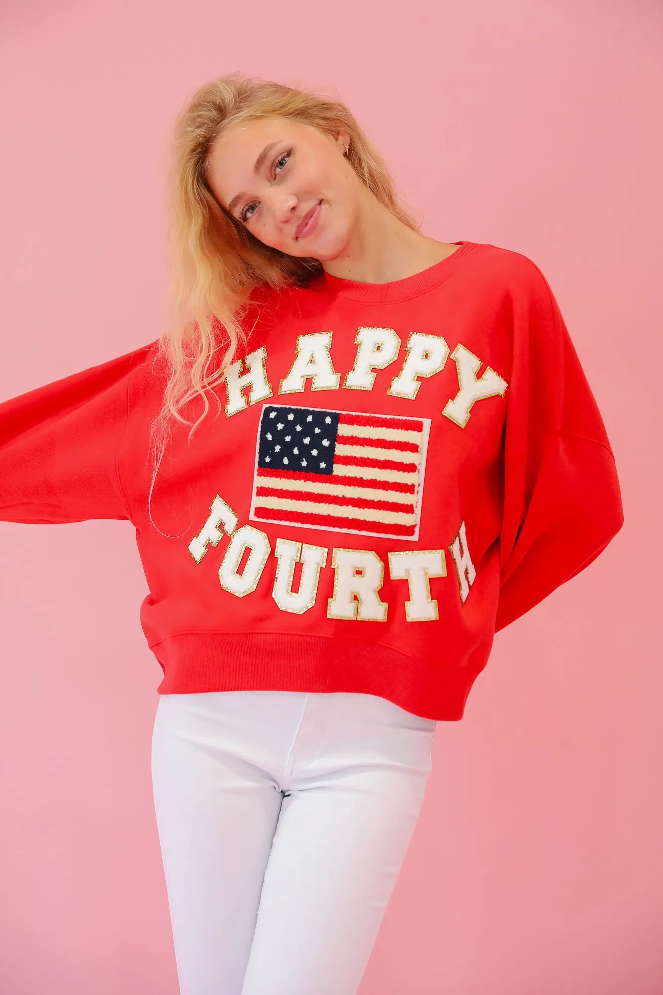 HAPPY FOURTH RED PULLOVER