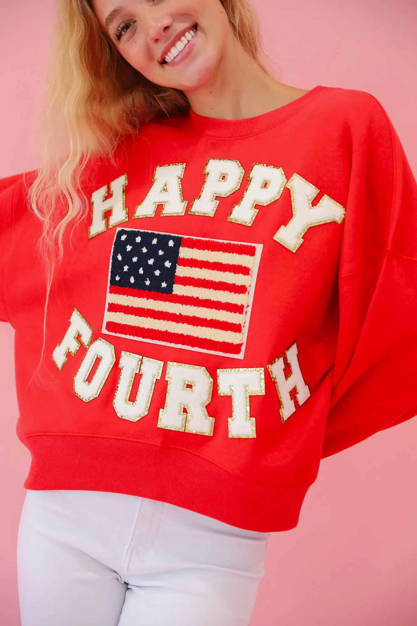 HAPPY FOURTH RED PULLOVER