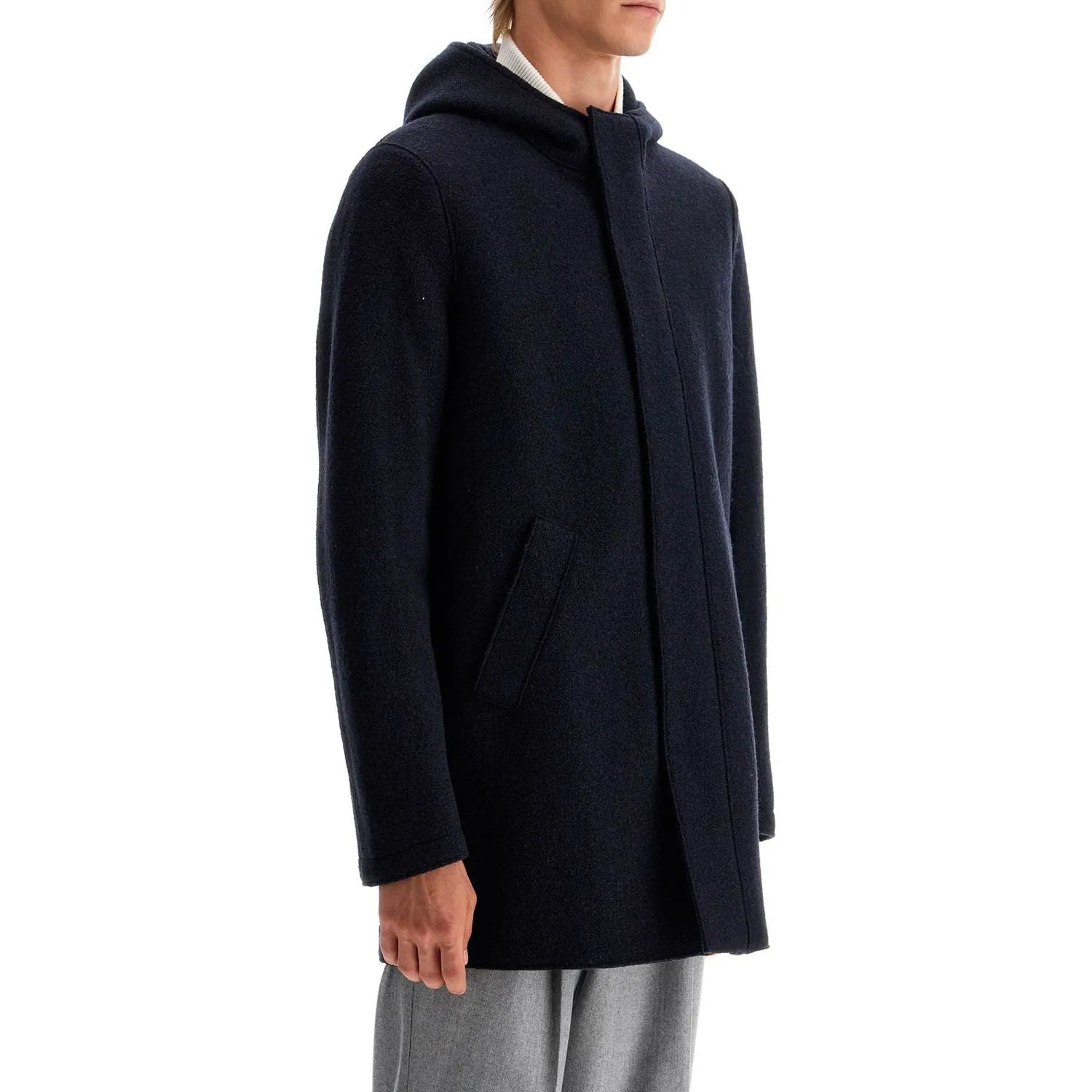 Harris Wharf London hooded wool coat in boiled wool