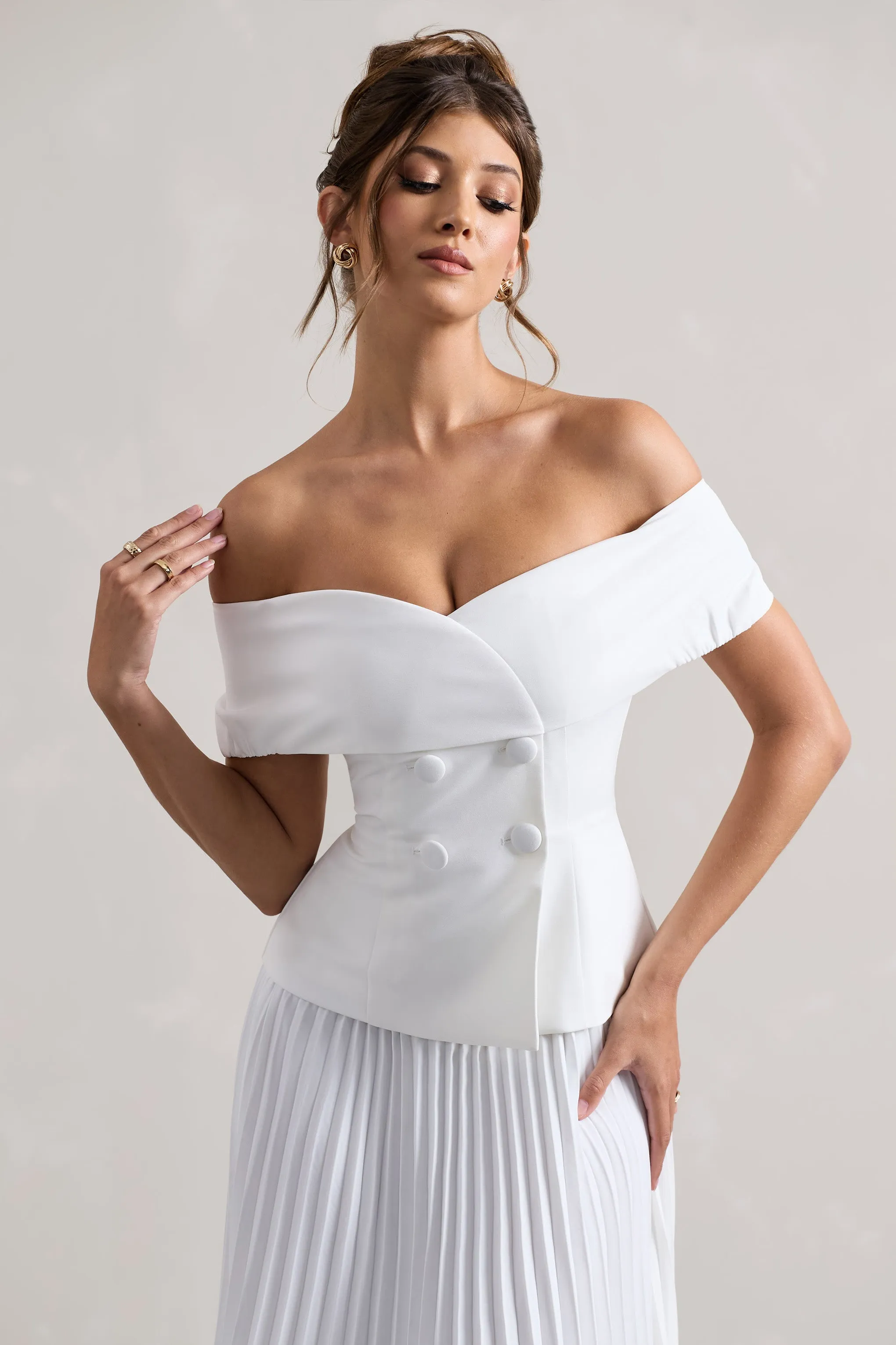 Hattie | White Bardot Tailored Maxi Dress With Plisse Skirt