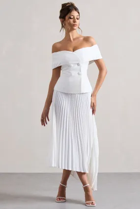 Hattie | White Bardot Tailored Maxi Dress With Plisse Skirt