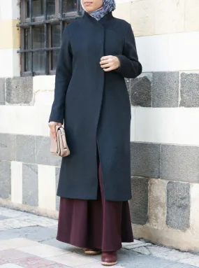 Hidden Snap Button Wool Coat