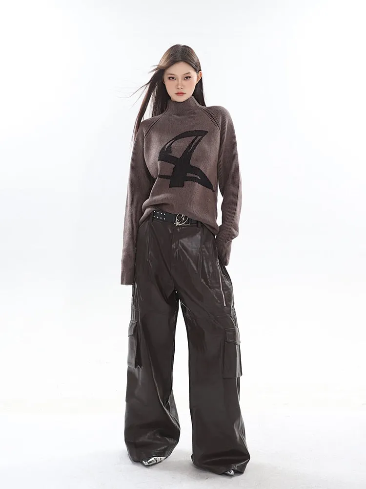 High Streetwear PU Leather Wide Leg Cargo Pants