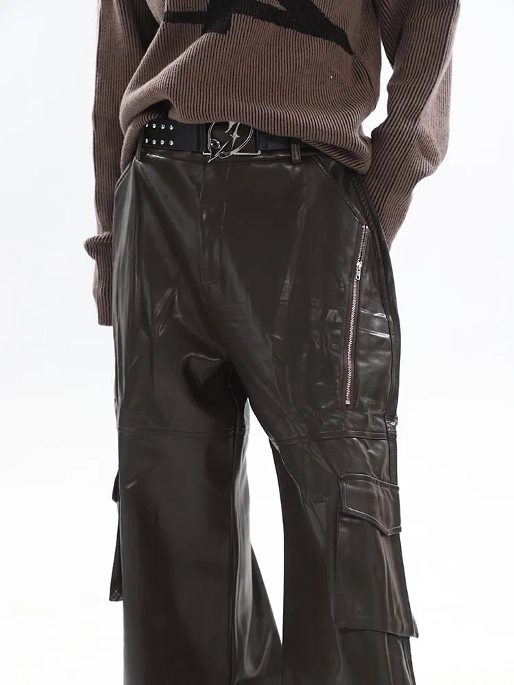 High Streetwear PU Leather Wide Leg Cargo Pants