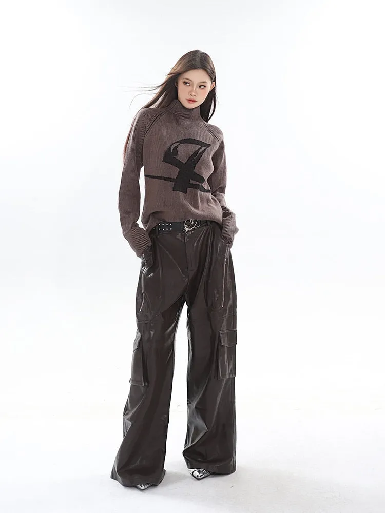 High Streetwear PU Leather Wide Leg Cargo Pants