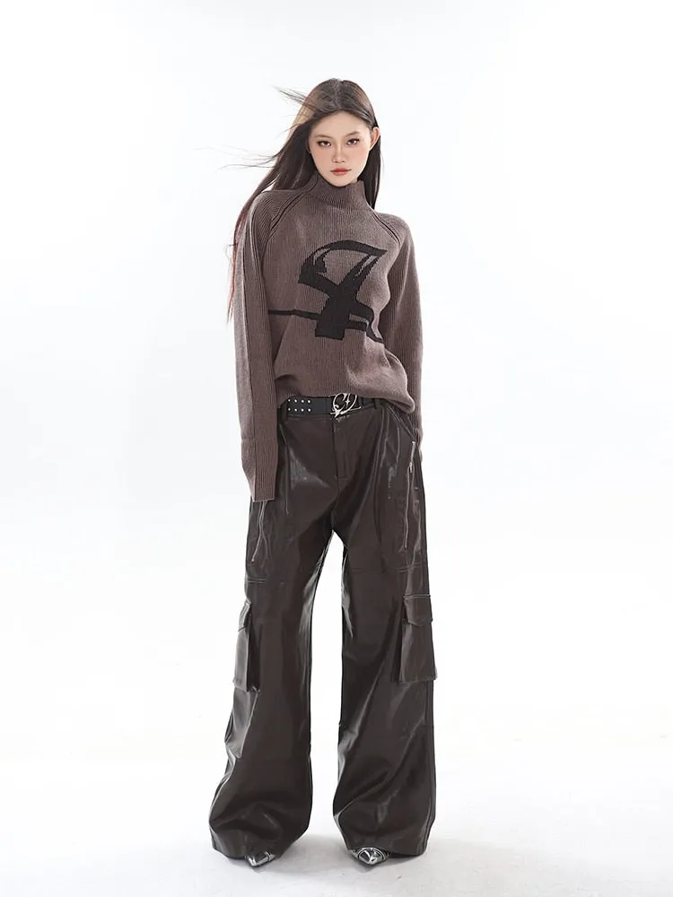 High Streetwear PU Leather Wide Leg Cargo Pants