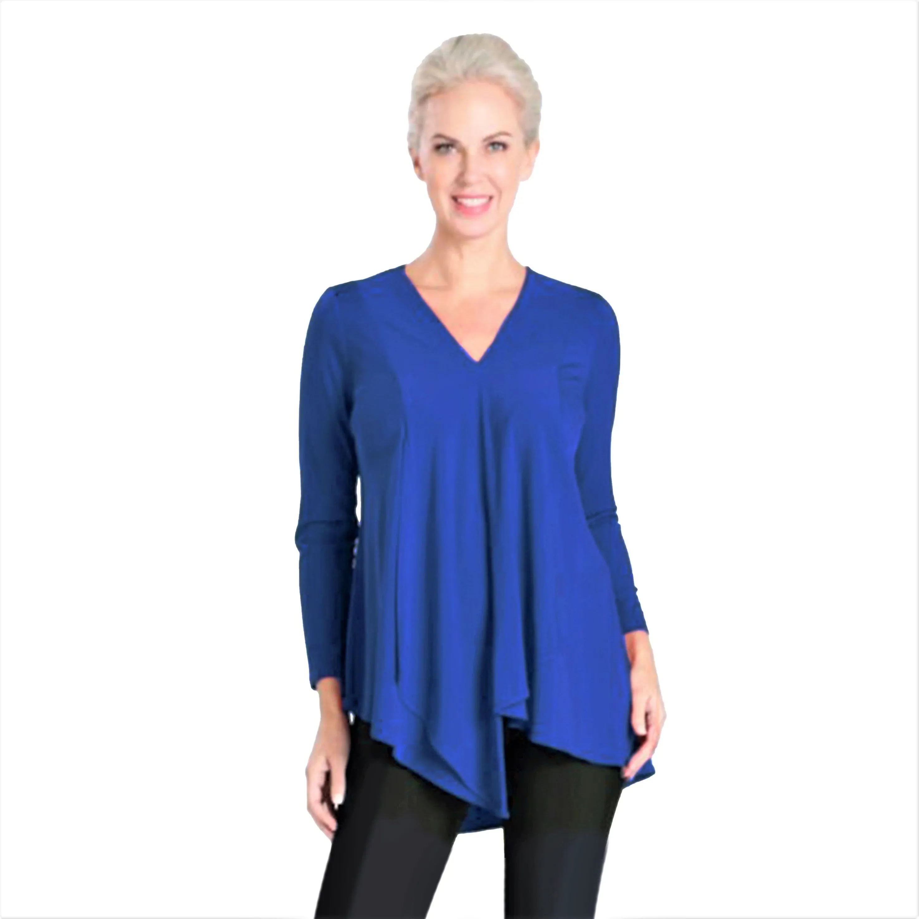 IC Collection V-Neck Drape Front Tunic in Blue - 3878T-BLU