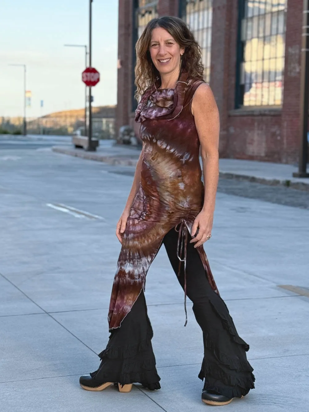 Ice Dye Cowl Ruched Tunic