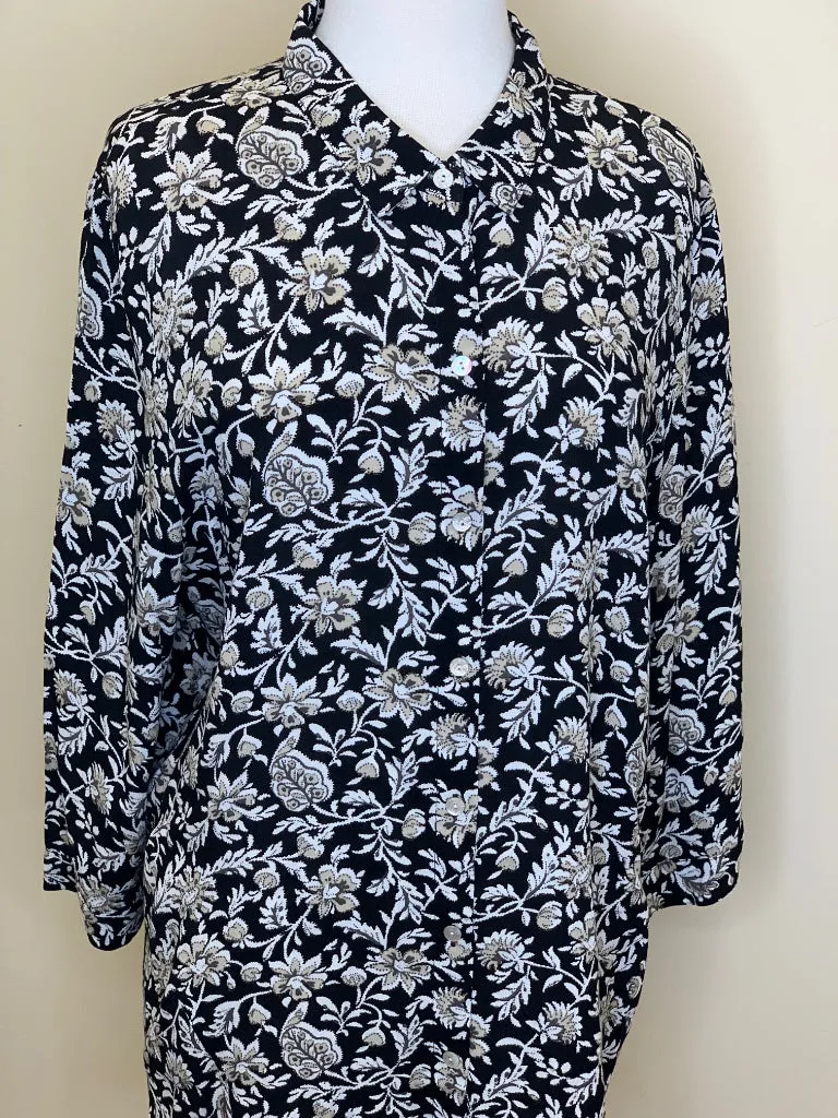 J Jill Tunic Top, Black Floral, XL NWT