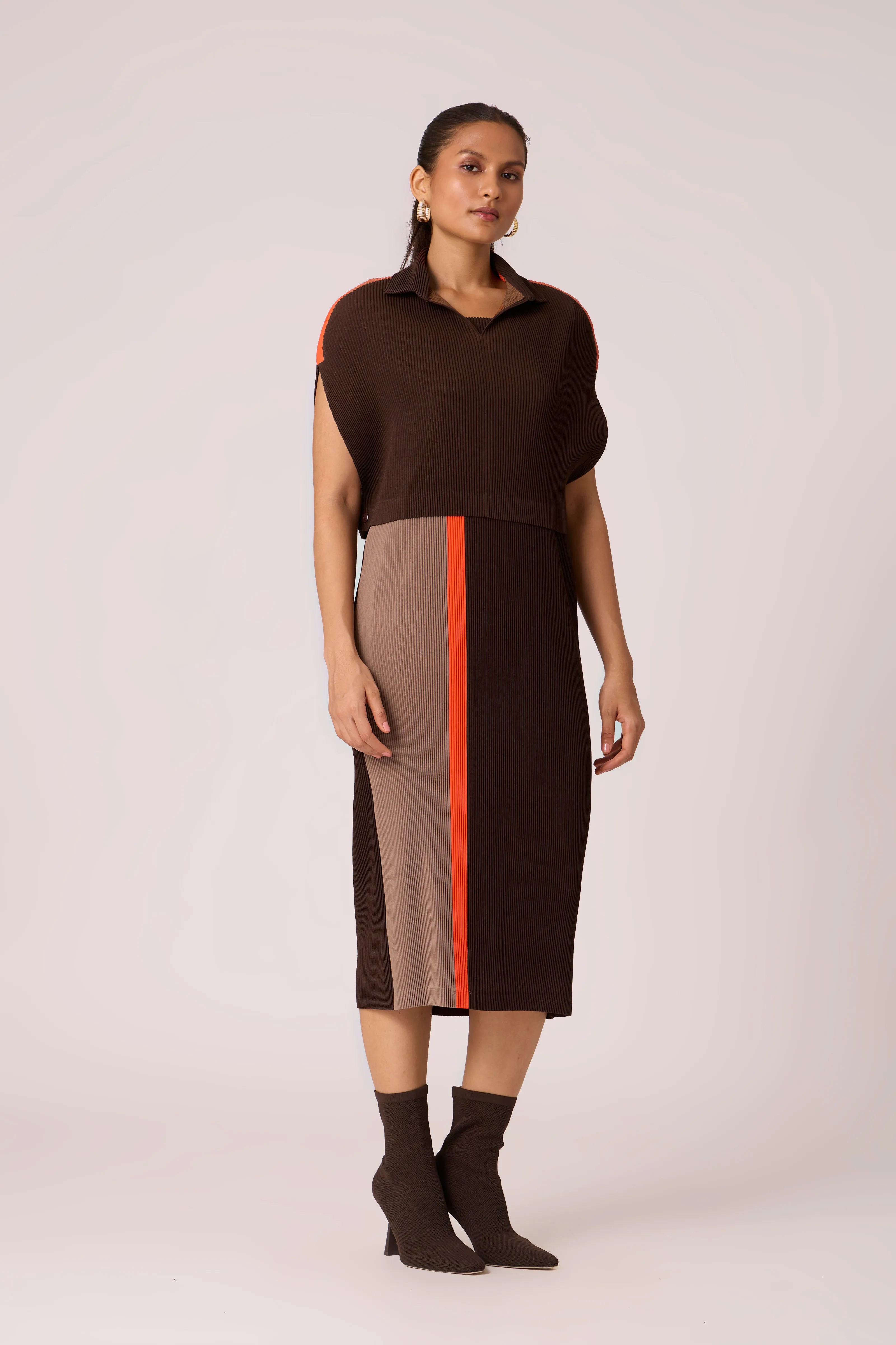 Josie Dual Colour Dress - Brown & Taupe