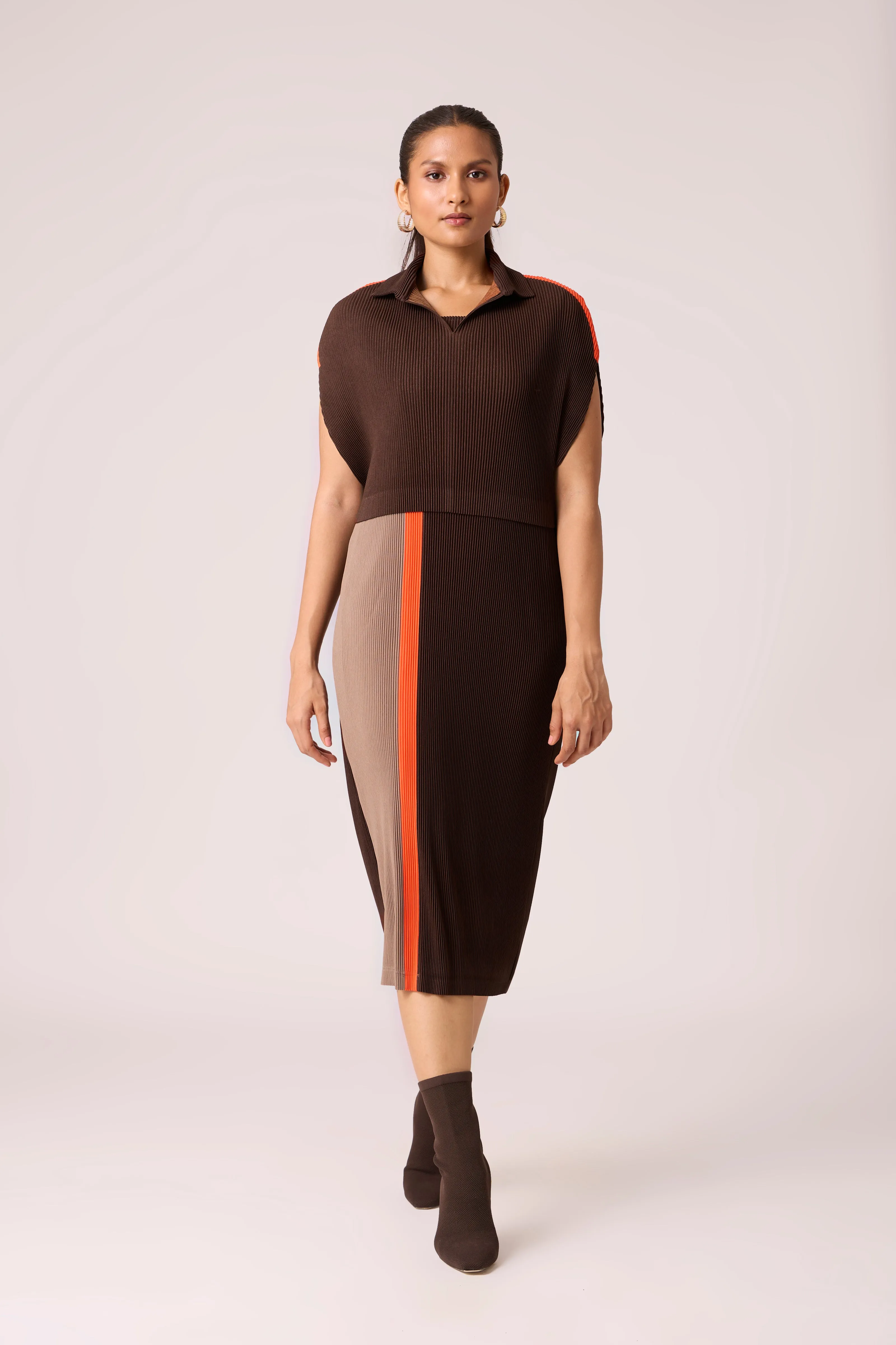 Josie Dual Colour Dress - Brown & Taupe