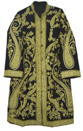 Kashmiri Woolen Coat Black, Green Embroidery #AO-151