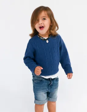 Kids Cable Pullover in Marine