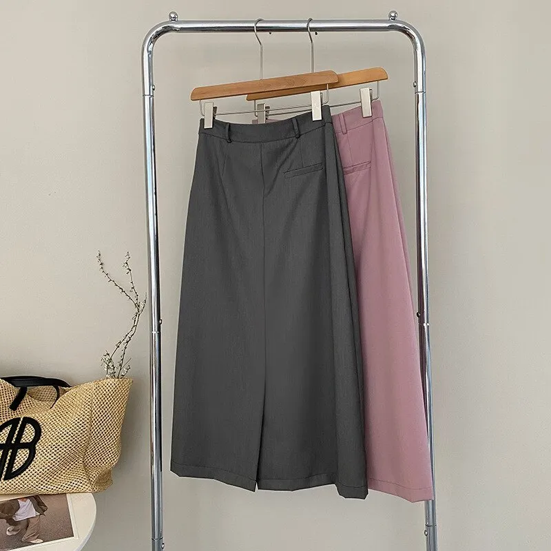 [Korean Style] Grey Pink High Waist Midi Length Straight Pencil Skirt