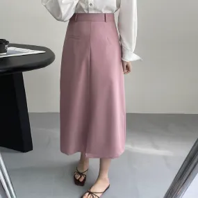 [Korean Style] Grey Pink High Waist Midi Length Straight Pencil Skirt