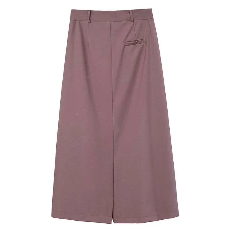 [Korean Style] Grey Pink High Waist Midi Length Straight Pencil Skirt