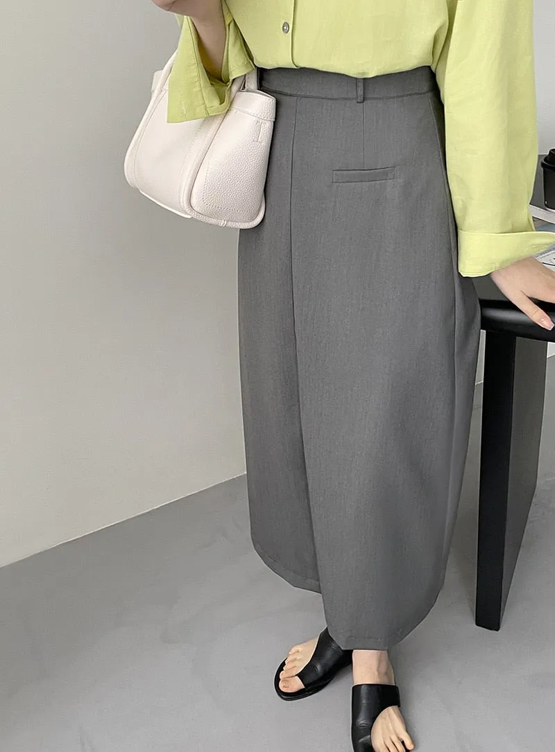 [Korean Style] Grey Pink High Waist Midi Length Straight Pencil Skirt