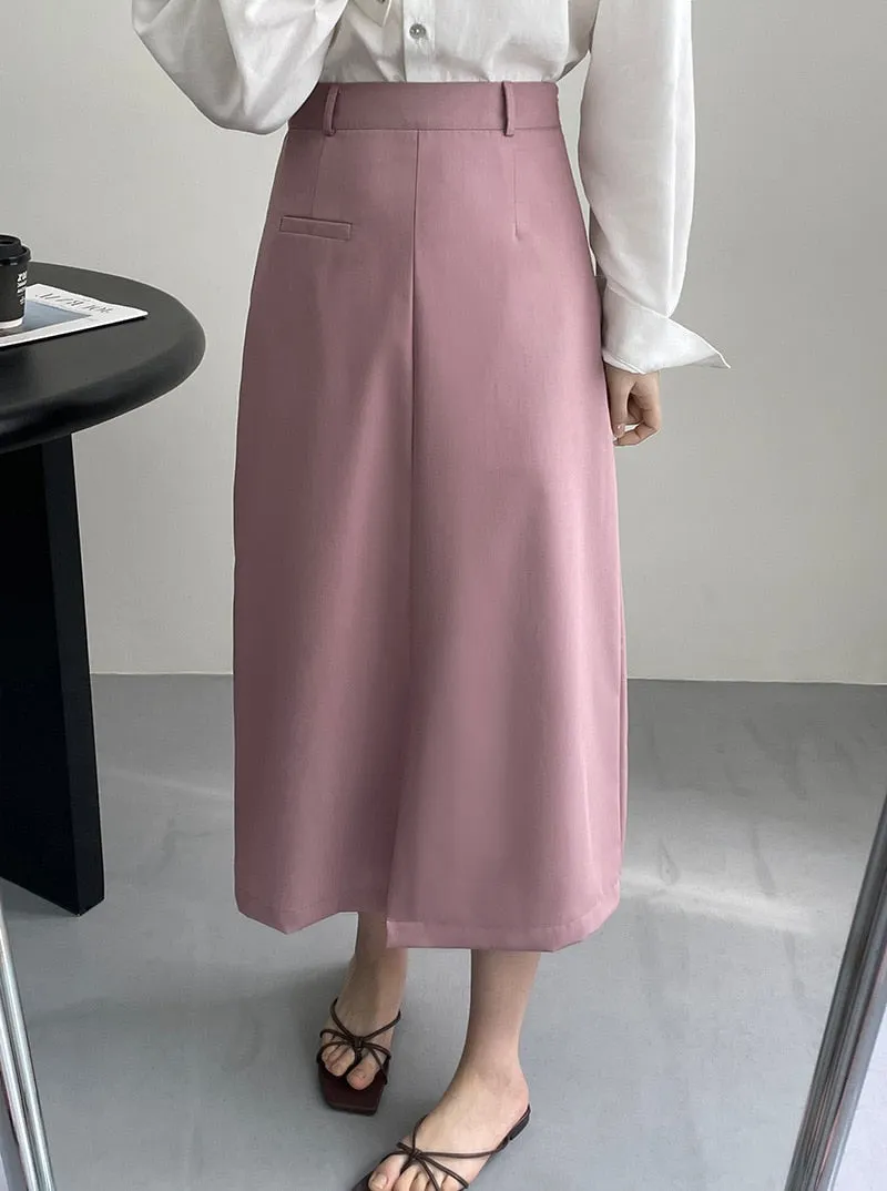 [Korean Style] Grey Pink High Waist Midi Length Straight Pencil Skirt