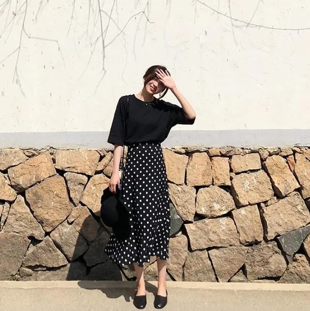 [Korean Style] Jeami Polka Dot A Line Chiffon Skirt