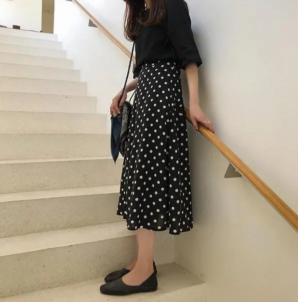 [Korean Style] Jeami Polka Dot A Line Chiffon Skirt