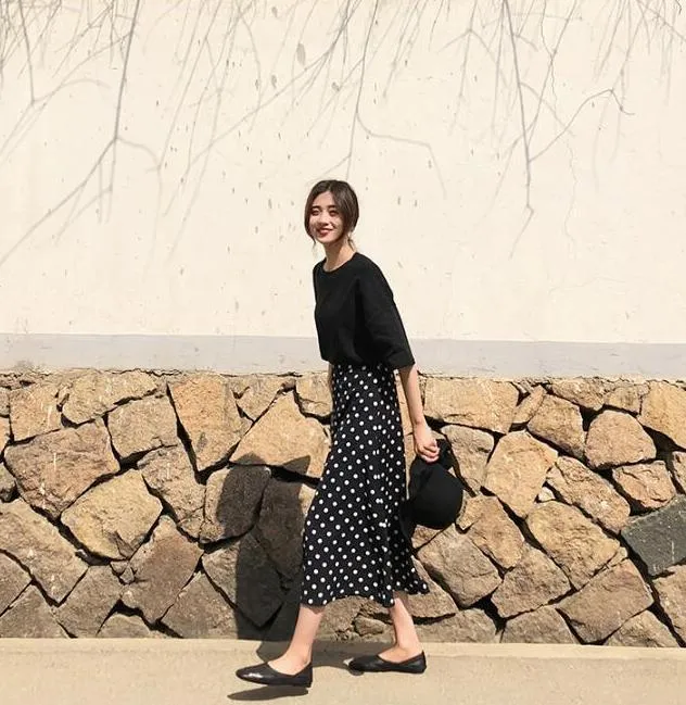 [Korean Style] Jeami Polka Dot A Line Chiffon Skirt