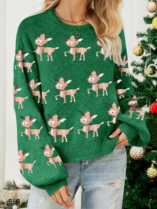 Ladies Christmas Pullover Deers Pattern Sweater SKT4930