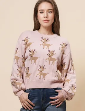 Ladies Christmas Pullover Deers Pattern Sweater SKT4930