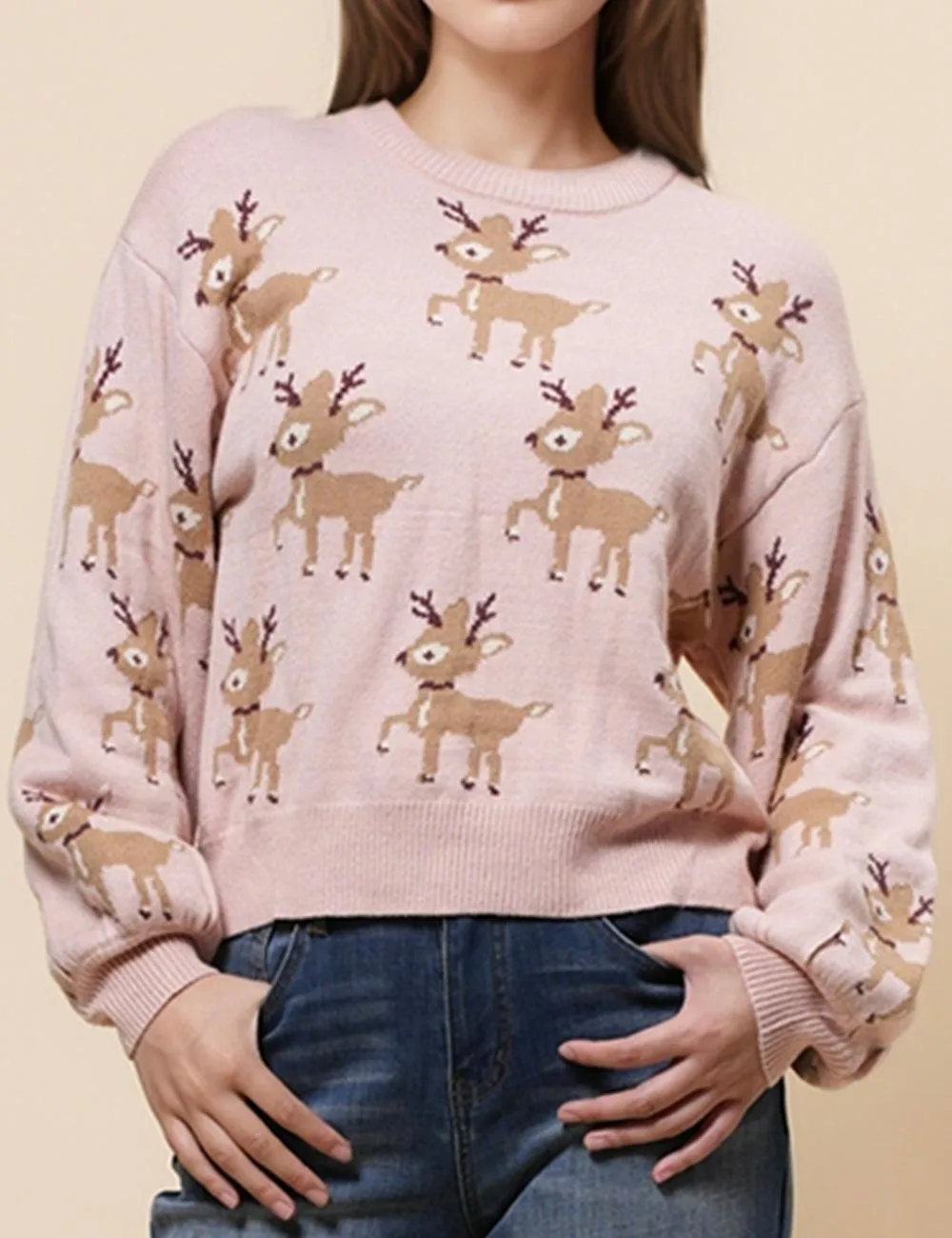 Ladies Christmas Pullover Deers Pattern Sweater SKT4930