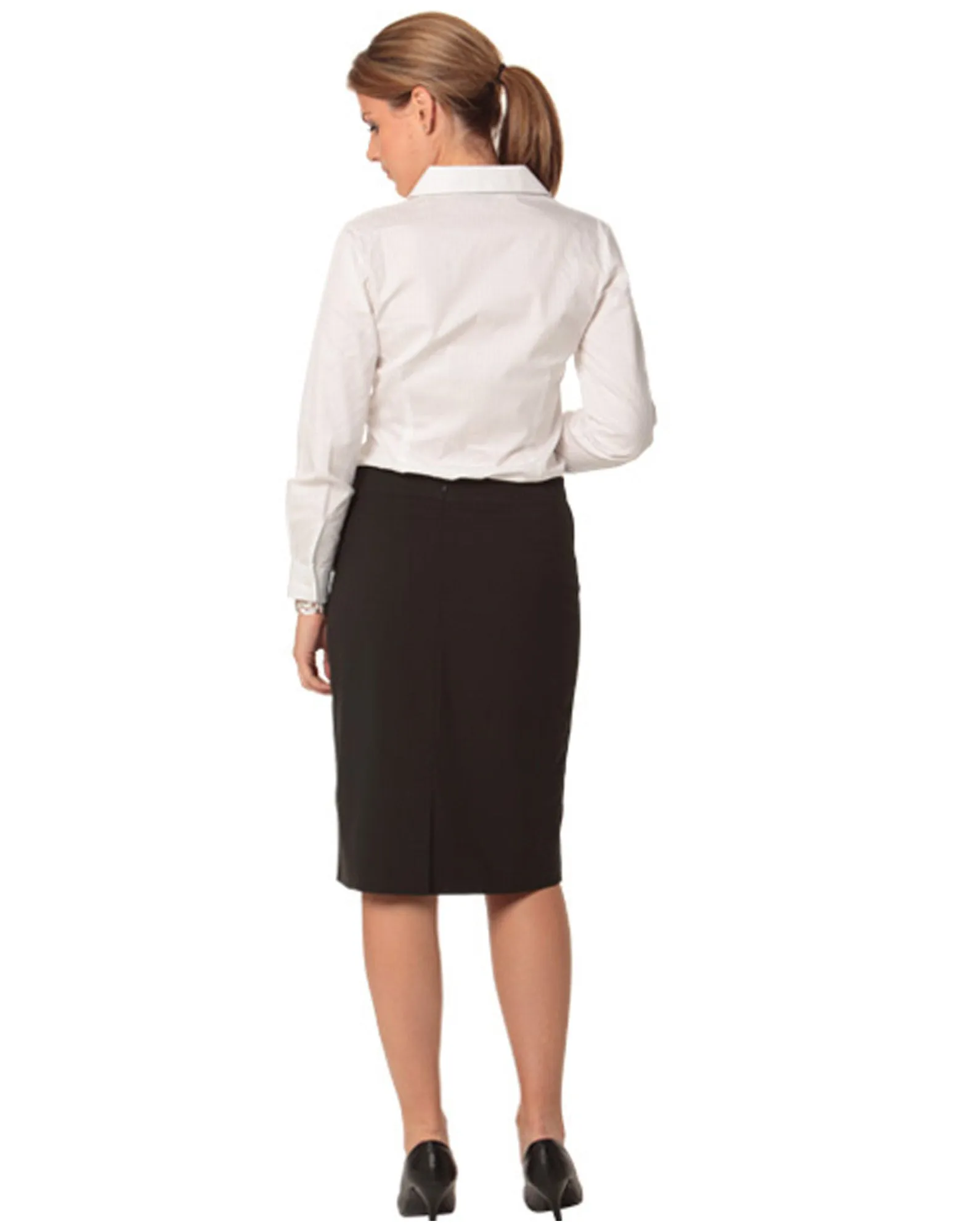 Ladies Poly/Viscose Stretch Stripe Mid Length Lined Pencil Skirt - M9472